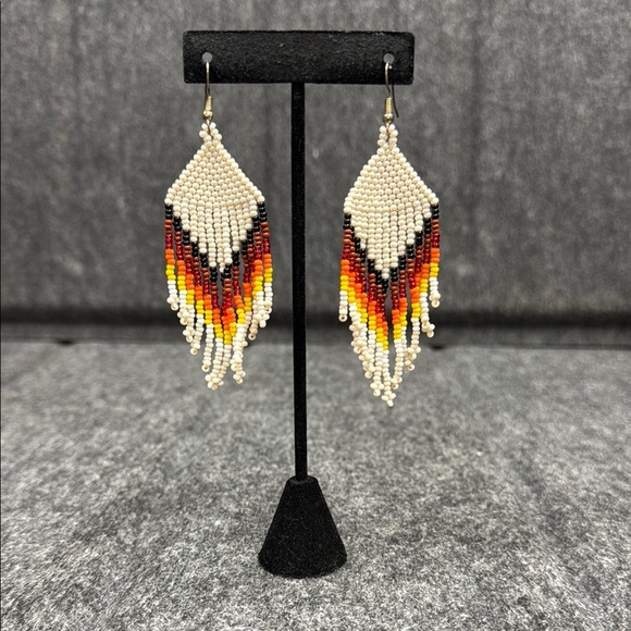El Paso Saddle Jewelry - Red and Orange Beaded Chevron Earrings